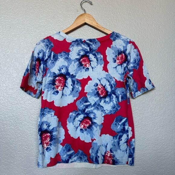 Talbots Petites Blue Floral Pink Knit Sweater Top S - Picture 2 of 3
